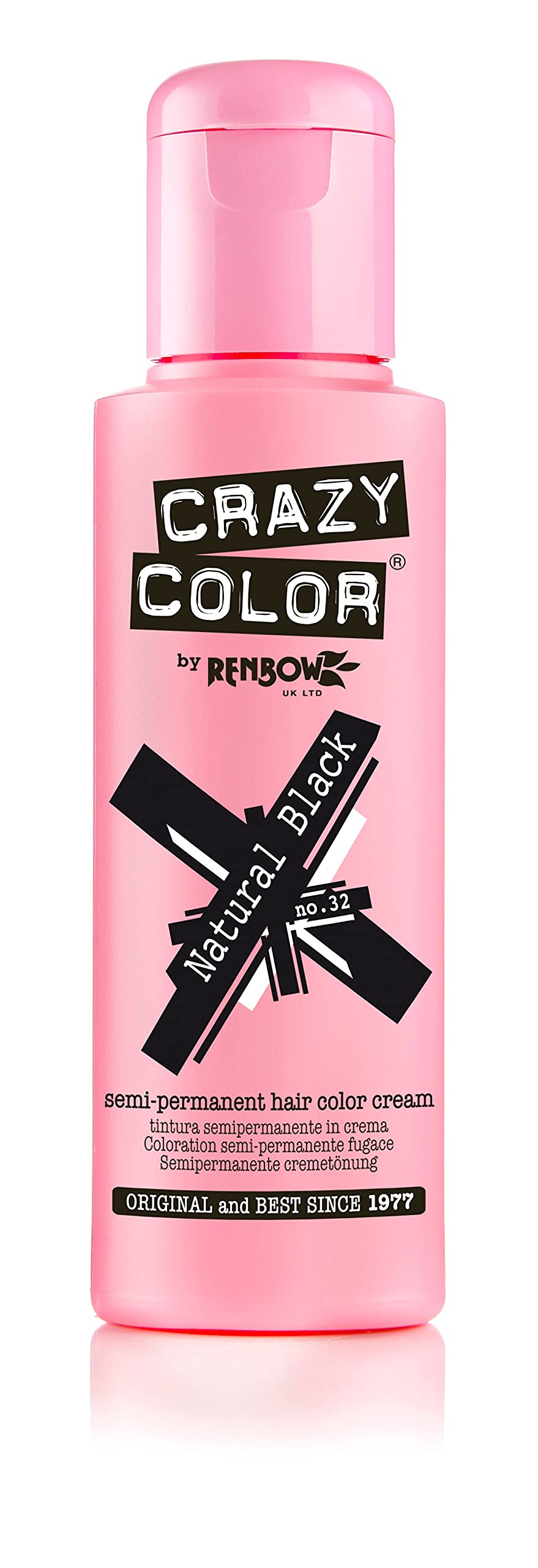 Crazy Color Hair Dye - Vegan and Cruelty-Free Semi Permanent Hair Color - Temporary Dye for All Hair Types, #32, Natural Black 100 ml