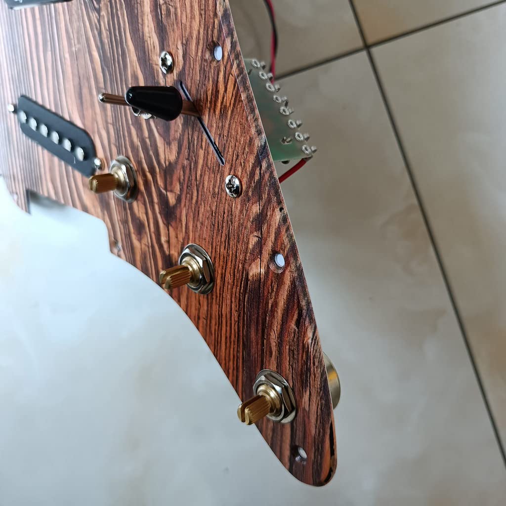 Ulepszony wstępnie okablowany pickguard SSS wielofunkcyjny przełącznik, czarny, przetworniki z pojedynczą cewką, 250 K, miedziane garnki do gitary elektrycznej Fender Stratocaster (naturalny)