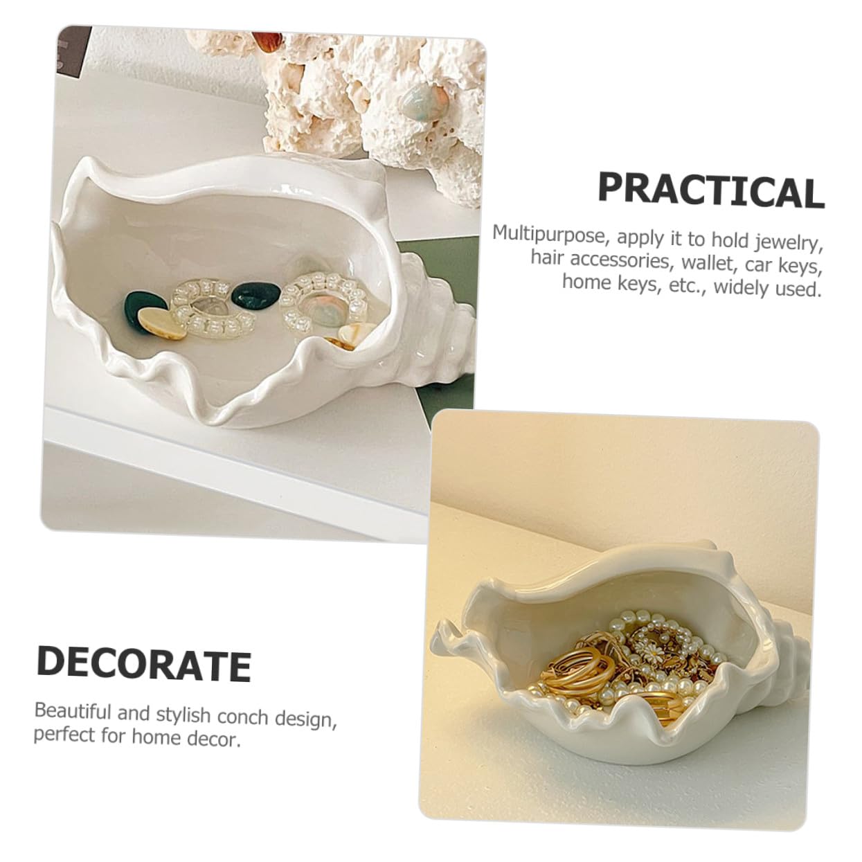 Keramik Schmuckschale in Muschelform Weiß Dekorativer Organizer für Schmuck und Schlüssel für Wohnzimmer und Eingangsbereich Stilvoll und Praktisch