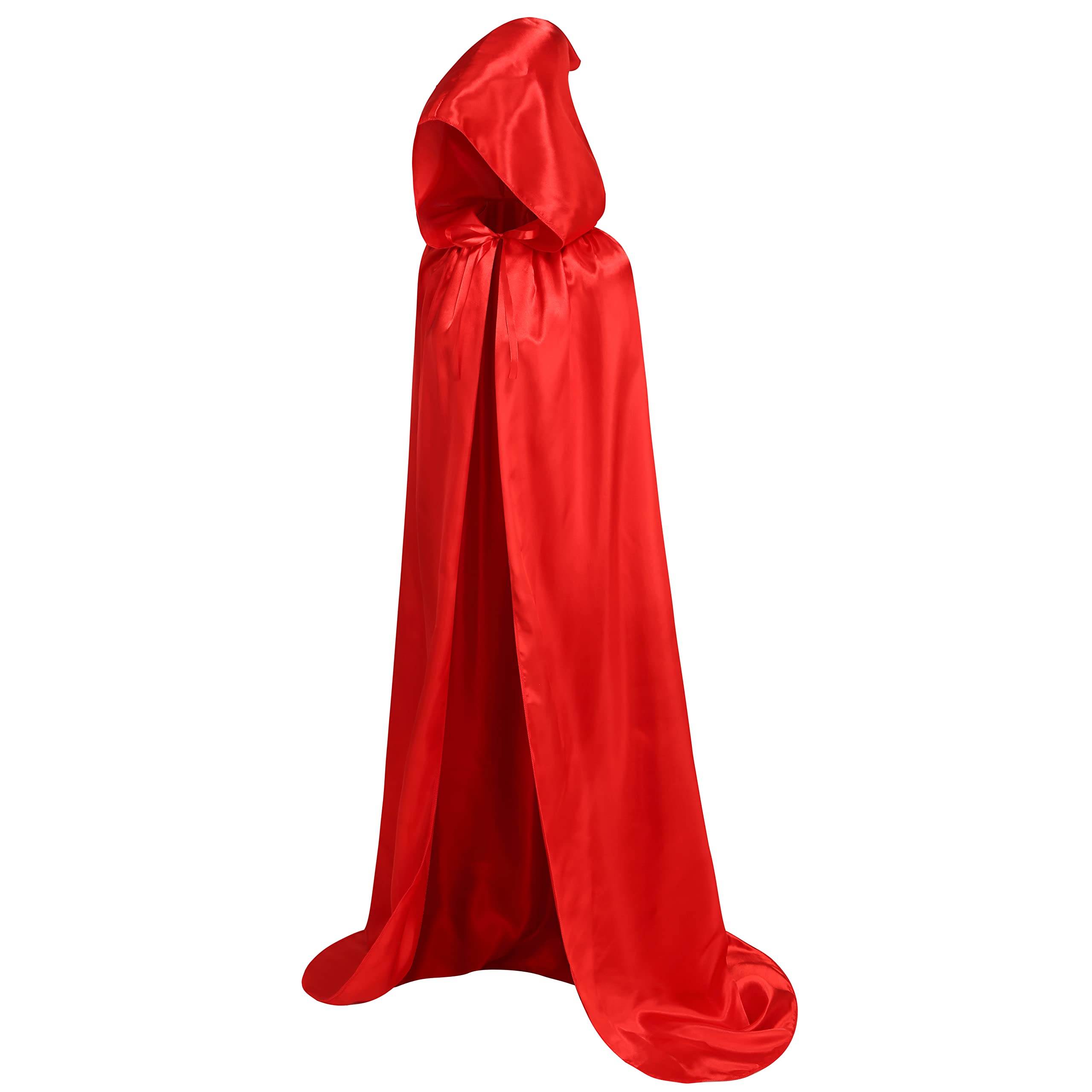 DELIVESS Unisex Adult Hooded Solid color Cape Full Length Halloween Christmas Costume Party Cloak(59", Red)