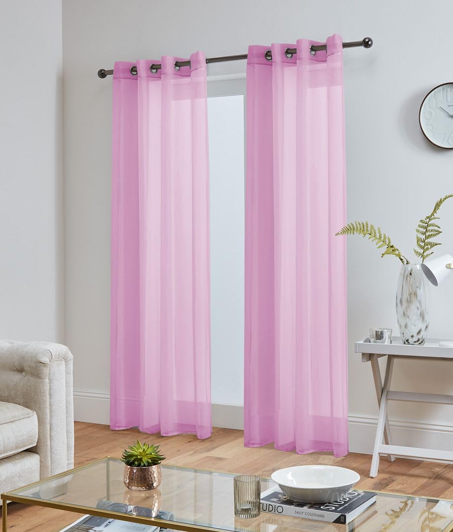 John Aird Lucy Voile Curtains - Eyelet - Pair - 2x Voile Panels (Pink, 58" Wide x 118" Drop) — image 1