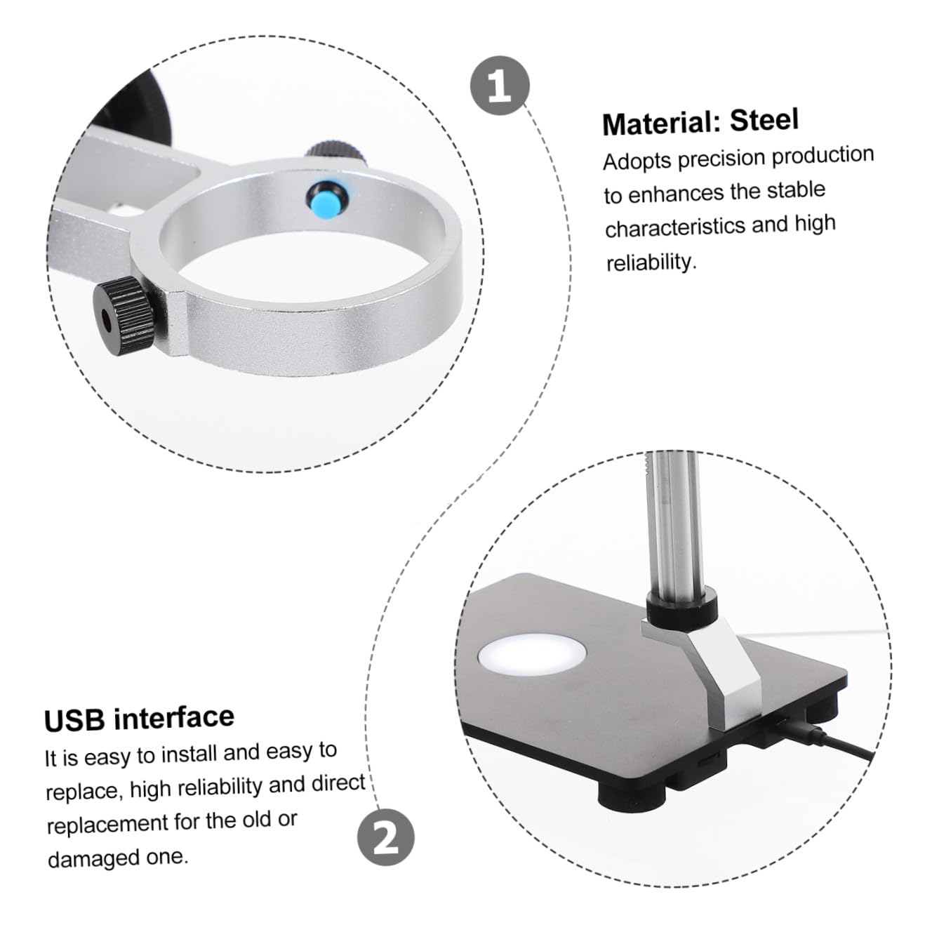 Supporto in Acciaio Nero con Sorgente Luminosa Integrata con Base Resistente Regolabile per Microscopio per Fotocamera Industriale per Uso Desktop