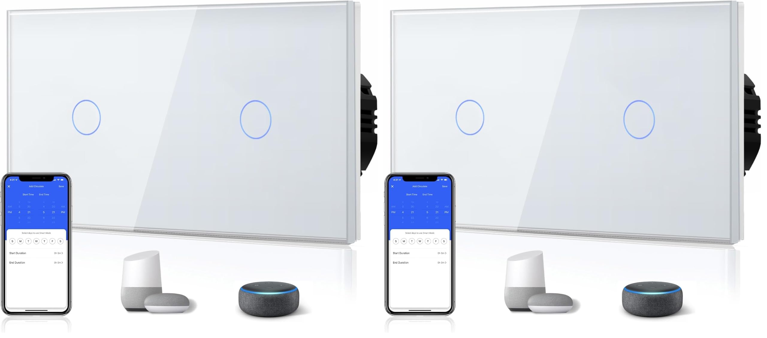 BSEED Doppelschalter Smart Alexa Lichtschalter aus Glas, WiFi Touch Wandschalter 1 Fach 1 Weg (Neutralleiter Erforderlich), Alexa/Tuya/Google Home-kompatible 157mm * 86mm Weiß (Packung mit 2)