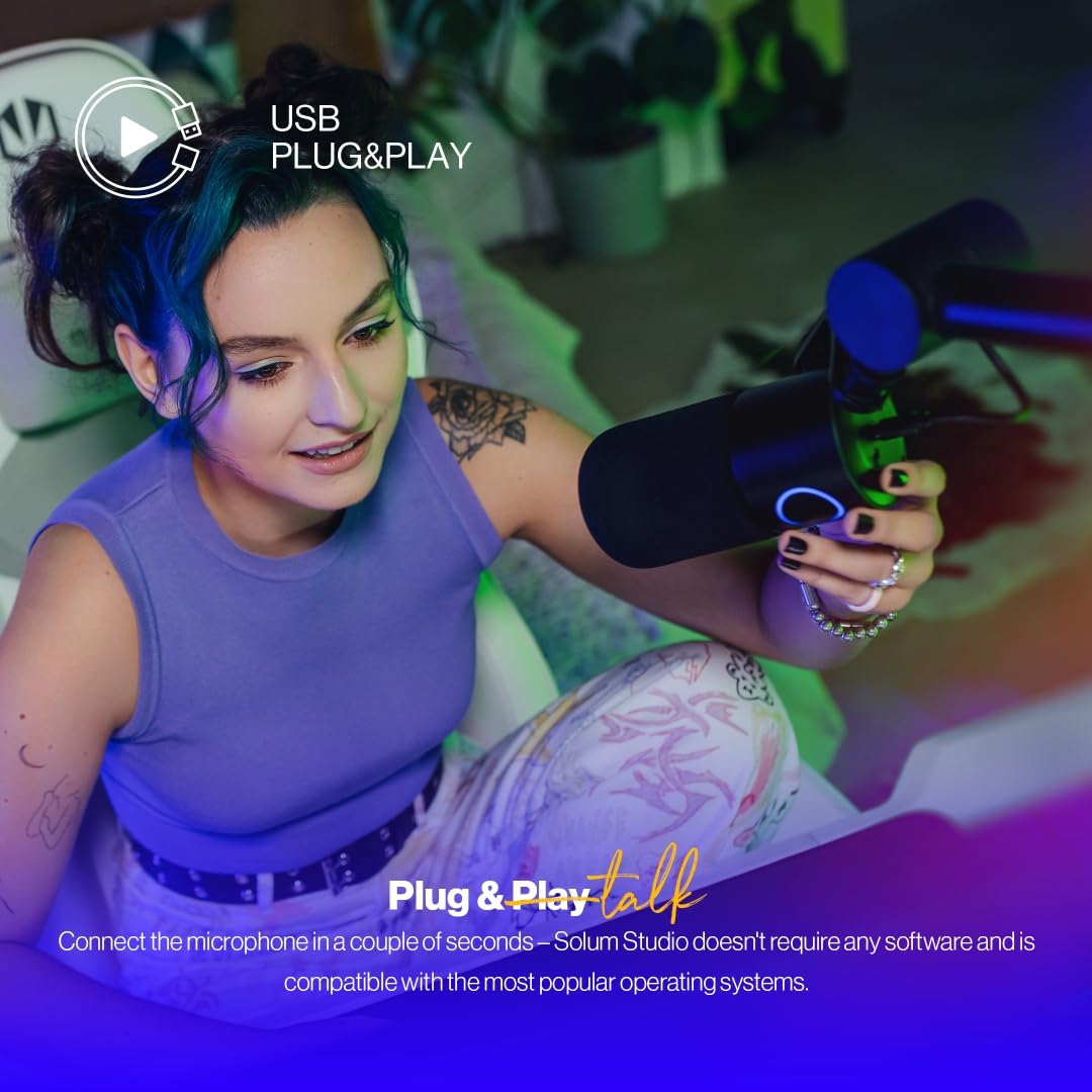 ENDORFY Solum Studio, Studio Quality High-Resolution Recording, Tap-to-Mute with Ring LED Indicator, 20 mm Gold-Plated Membrane, Adjustable Studio Boom Arm EY1B009