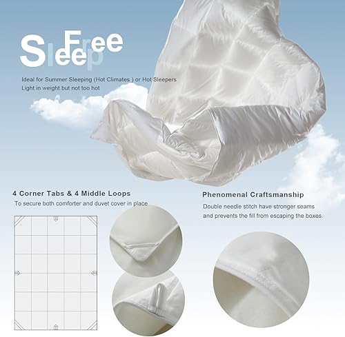 Miniatura 4 de Royoliving Superior Poland - Edredón de plumas 100% algodón egipcio agradable a la piel, manta de verano, tamaño Queen, relleno de edredón con 8