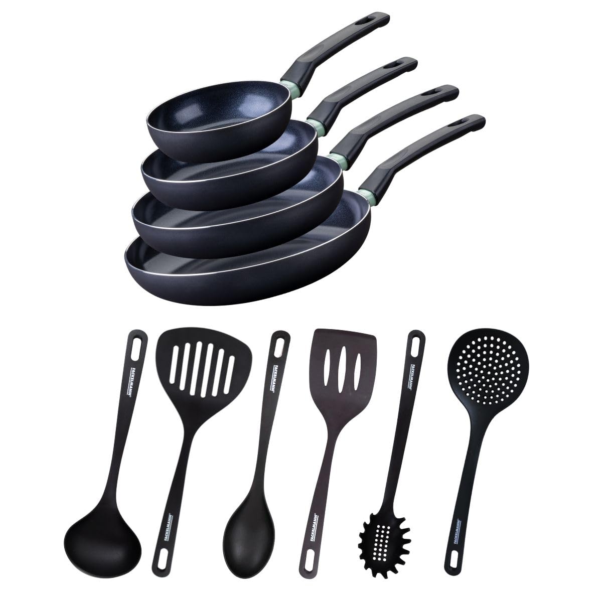 Fackelmann Set 4 poêles céramique 16/20/24/28 cm et 6 ustensiles