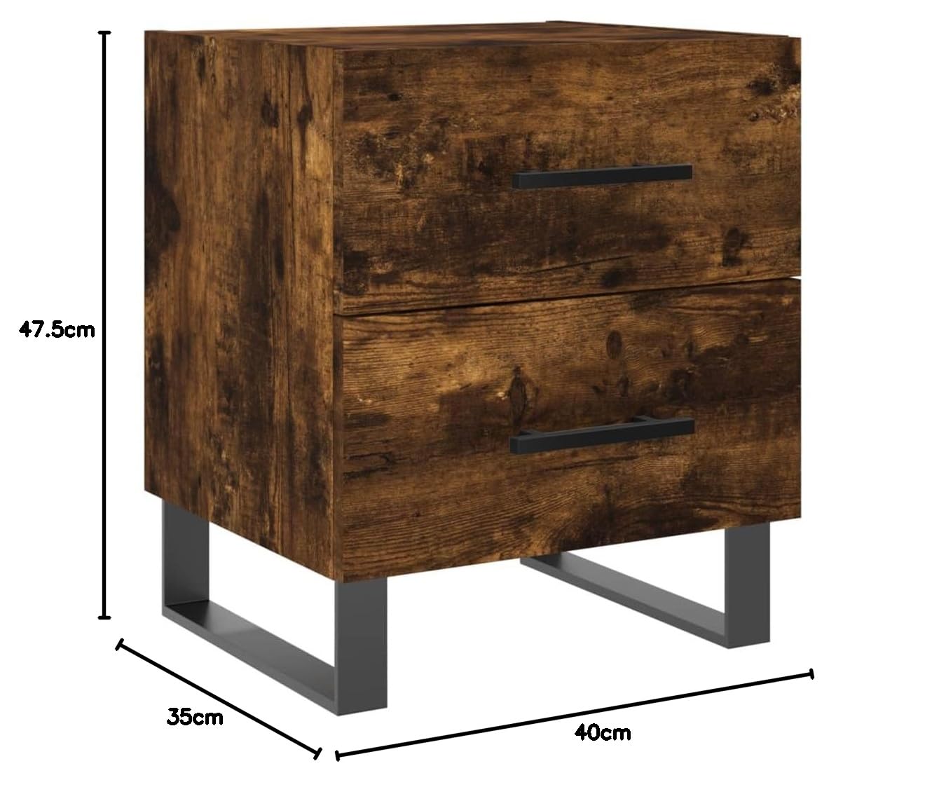 Table De Chevet En Bois Chêne Fumé Hovothy 40x35x70 Cm - Style Industriel, 3 Tiroirs, Pieds Métal