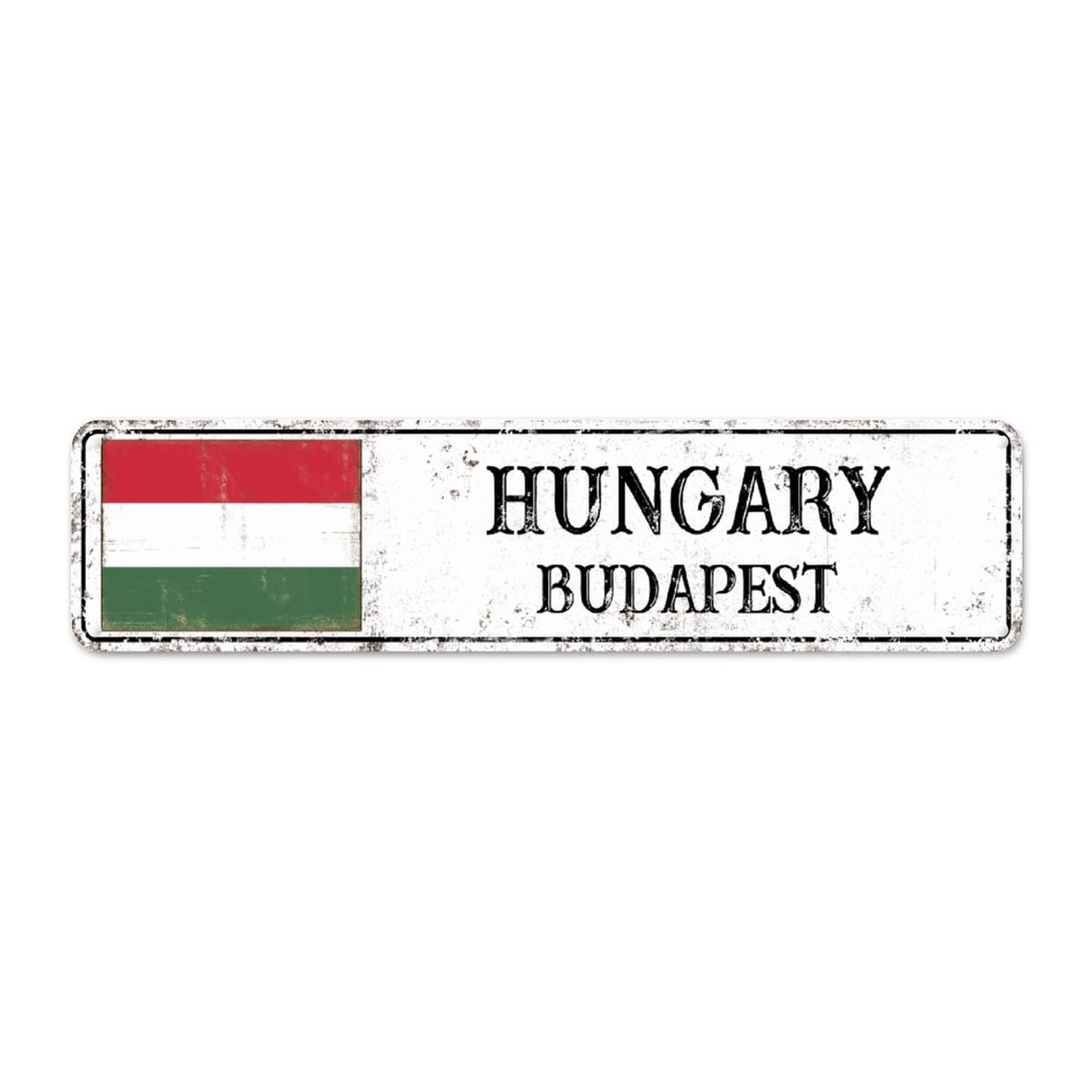 Podbyyou Hungary Flag Retro Style Metal Tin Sign City Souvenir Budapest Capital City Farmhouse Wall Hanger Metal Signs National Flag Country Souvenir Retro Wall Sign For Front Porch Living Room 12X3in