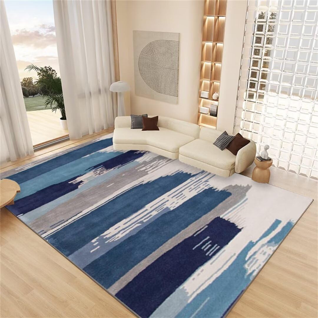 Grand tapis chambre bleu pour créer un coin lecture doux dans le salon