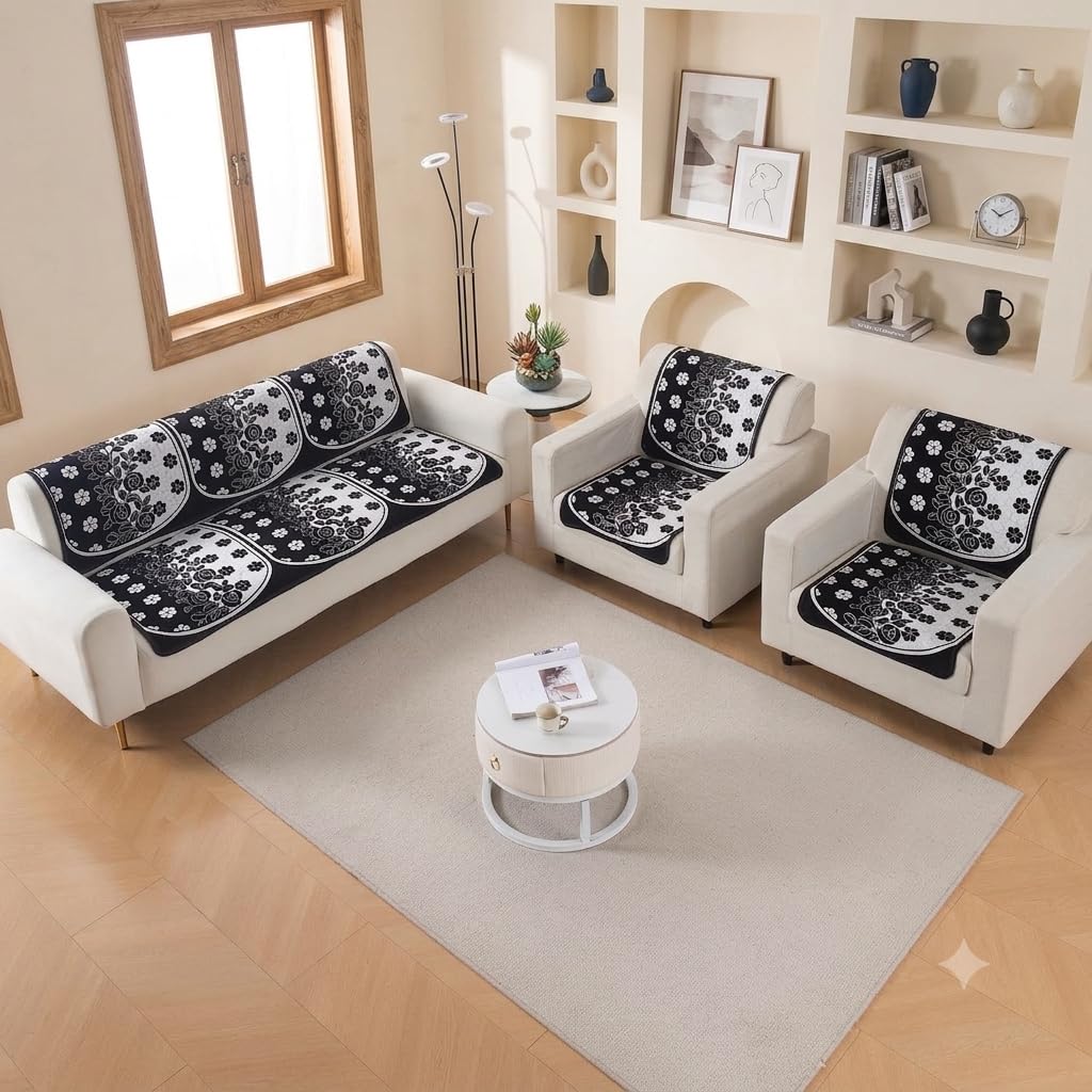 Multitex Chenille Jacquard Double Sided Sofa Cover 5 Seater Set – Sofa Cover for Seat & Back-Black-picture-32