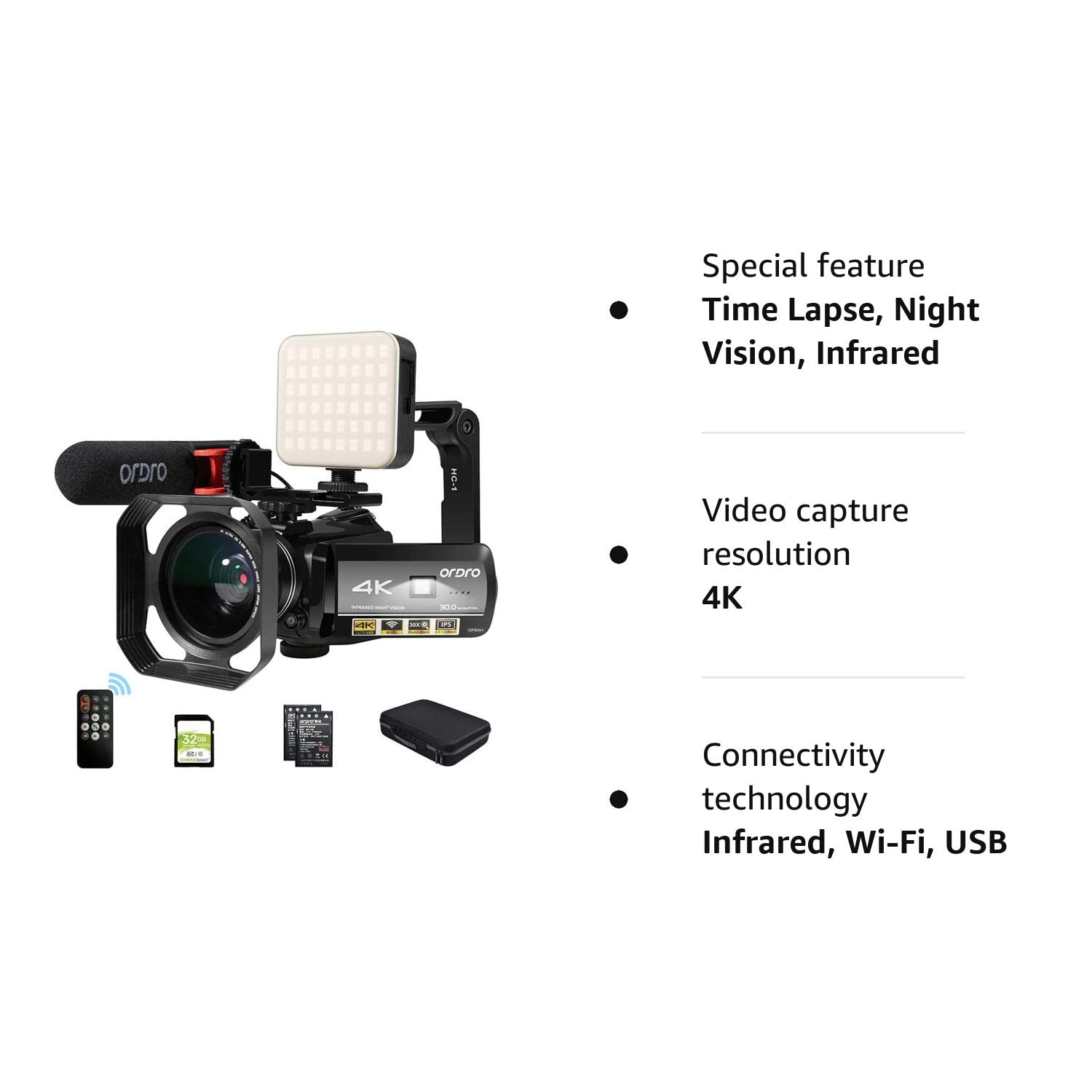 Ordro 4k Camcorder Video Camera For Vlogging 1080p 60fps