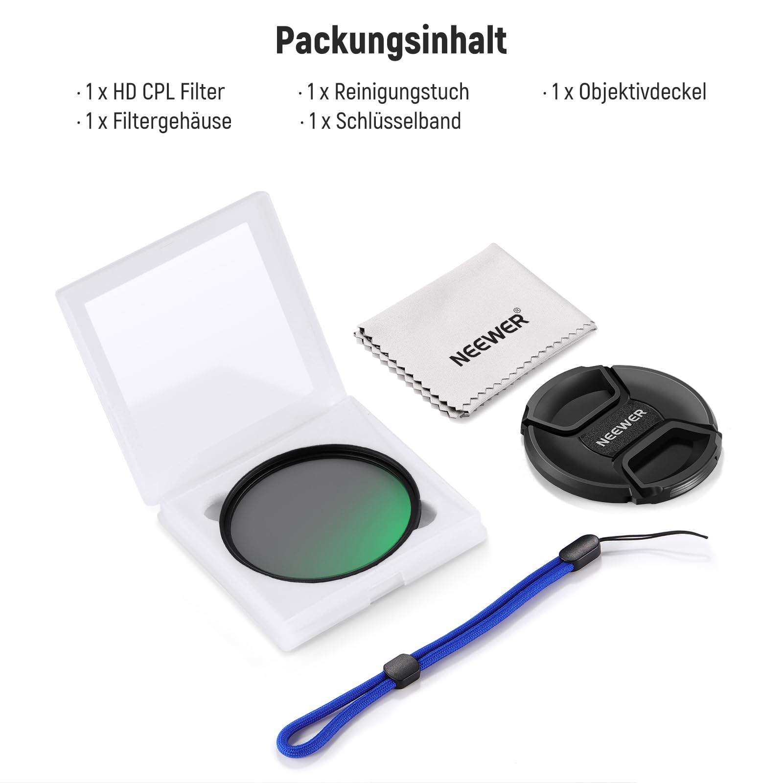 NEEWER 67mm CPL Filter mit Objektivdeckel, mehrfach beständiger, nanobeschichteter Zirkularer Polarisationsfilter mit optischem HD Glas für Kameraobjektive, Polfilter reduziert Reflexionen Blendung