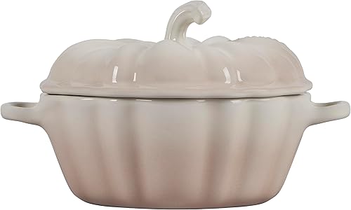 Miniatura 2 de Le Creuset Gres Figural Pumpkin Petite Cocotte, 12 onzas, blanco