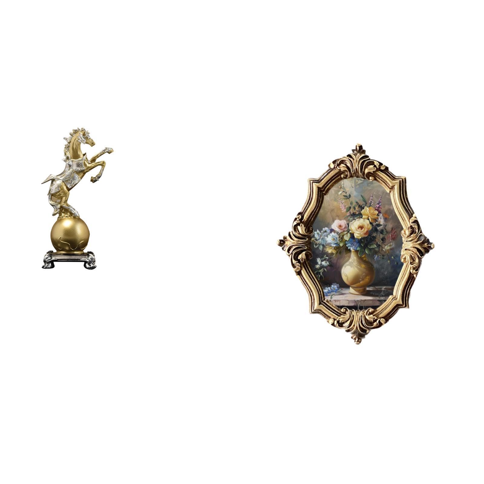 Modern Resin Horse Figurine and Vintage Photo Frame Art Craft Ornament for Living Room Office Bedroom Gallery Shelf Centerpiece Decoration-image-15