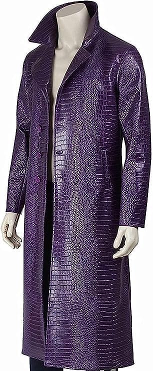 Men's Jared Leto Joker Suicide The Squad Purple Leather Trench Coat4