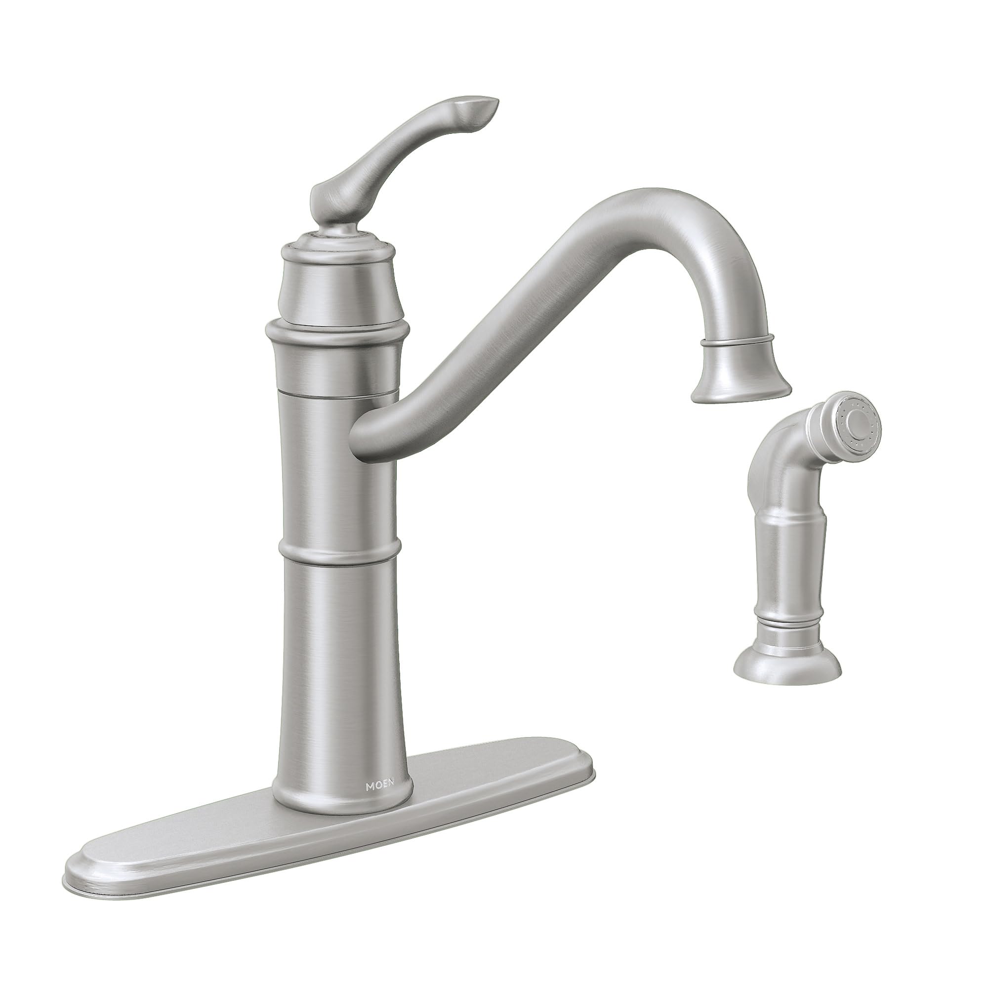 Moen Wetherly Spot Resist Stainless High-Arc Kitchen Faucet with Side Spray