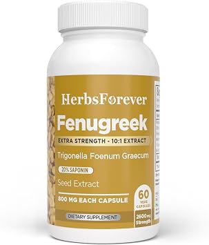 Herbsforever Fenugreek-Extra Strength101 Extract, Equiv.to 2600 mg Fruit Powder Per Serving-Healthy Lactation, Digestion,Hair & Skin |Carb Control,Nutrients Rich|20% Saponins|60 VegCapsule|800mg