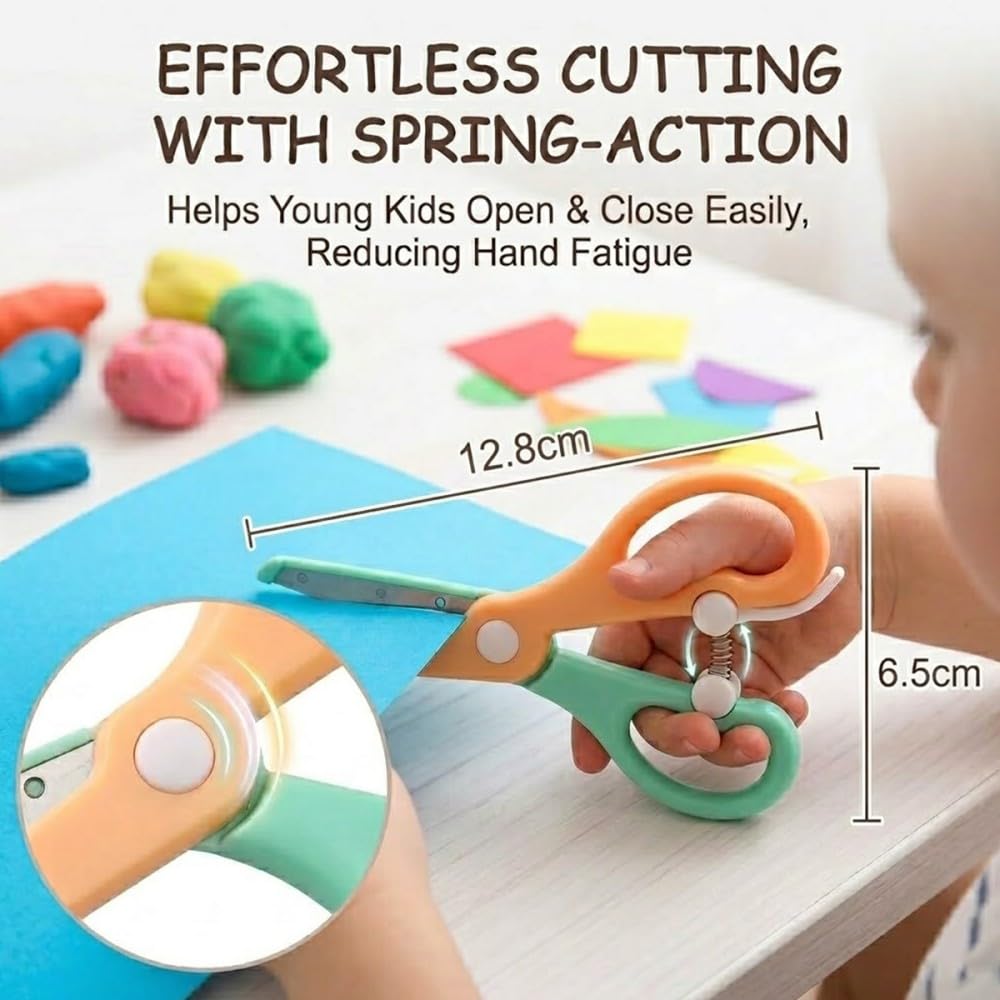 3 Piezas Tijeras de Aprendizaje para Niños, 10,7 cm Herramienta Creativa de Plástico con Resorte, Diseño de Doble Color, Para Manualidades en Casa y Aula de Preescolar, Puntas Redondeadas