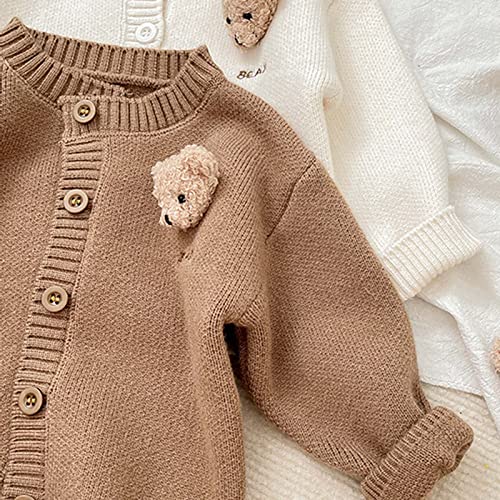 Toddler Girls Boys Knitted Cardigan Sweater Baby Solid Long Sleeve Cardigans Knit Sweatshirt (Khaki, 3-4 Years) j974r2