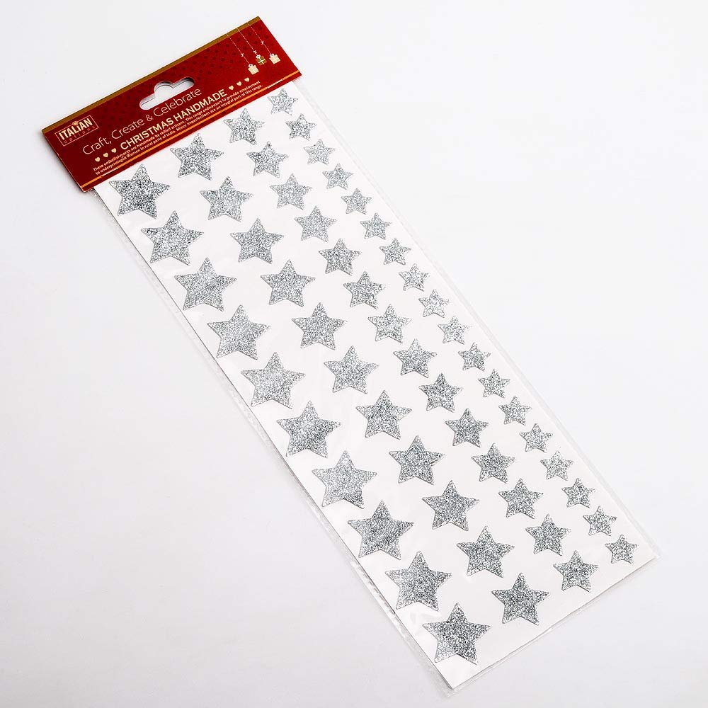 Italian Options Silver Glitter Stars Christmas Craft Decorations (Pack of 53)