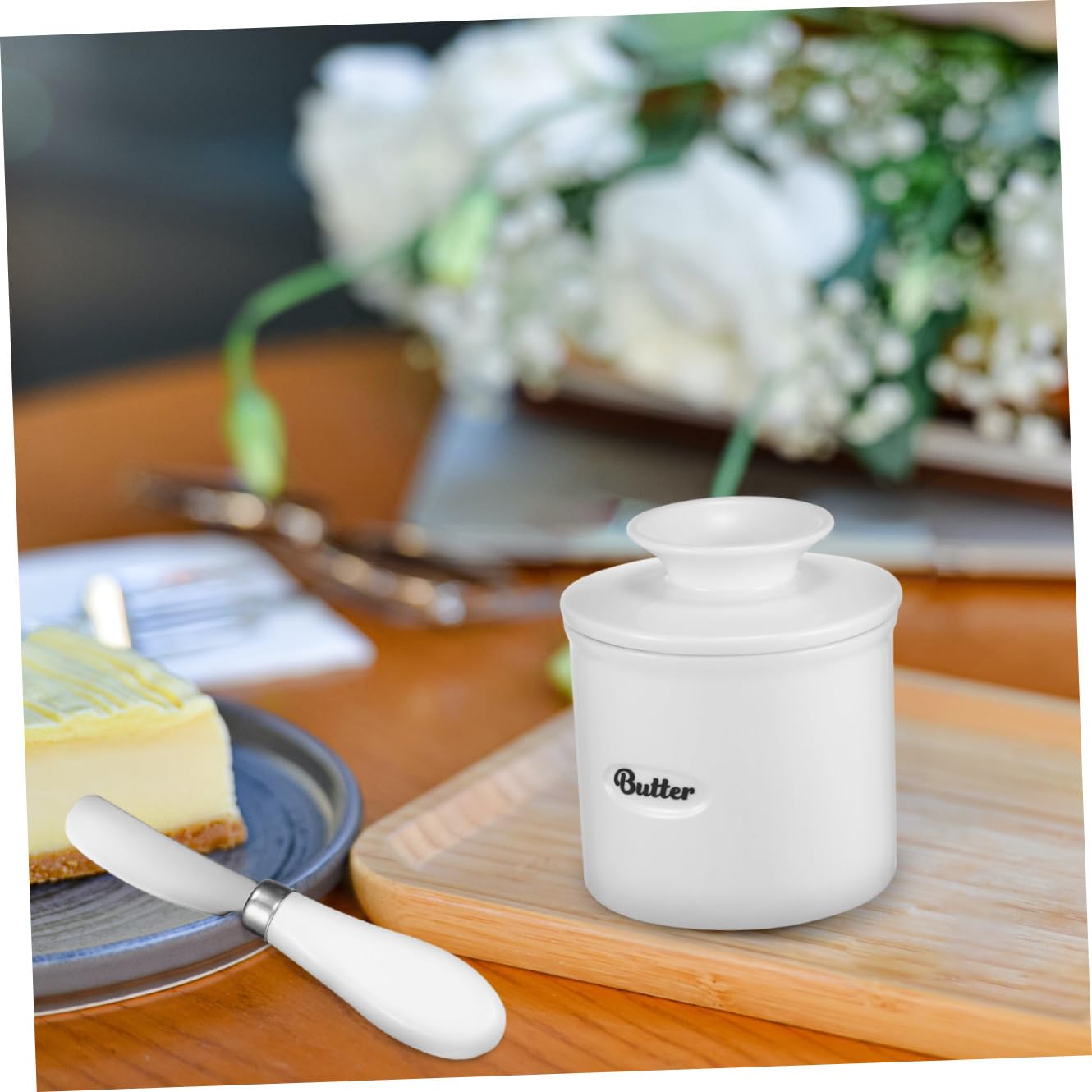 GLEAVI Beurrier en Céramique Blanc 500ml Grosse Capacité Couvercle