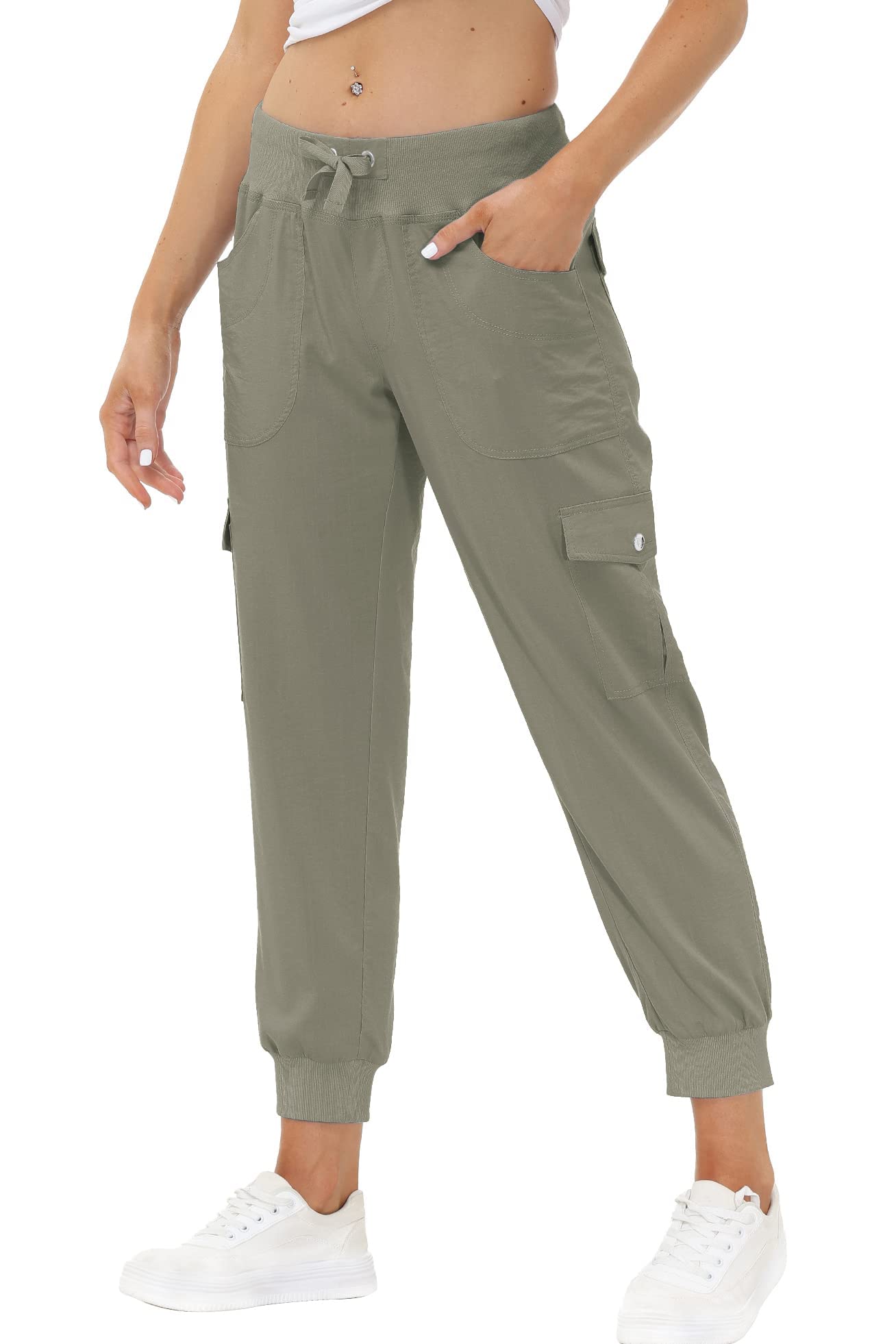 JINSHI Pantalons de Randonnée Femme Cargo Léger Pantalon D'extérieur Été Jogging Travail Taille Haute avec Poches