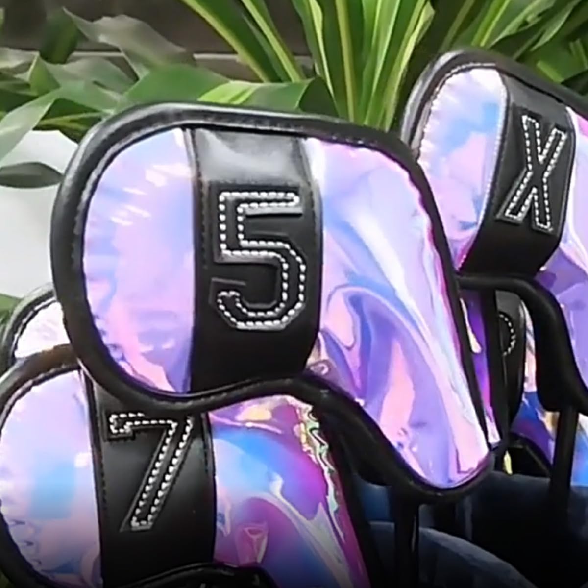 10Pcs Golf Club Covers TPU Putter and Iron Head Covers Iridescent Mirror Finish with Black Trim Professional Driver Accessories for Golfers