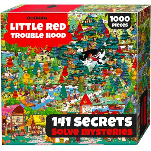 QUOKKA Puzzles 1000 Pieces Adult — Red Riding Hood — Fantasy Adult Puzzles with Secret Tasks & Fairy Tale Audio Story for Deep Relaxation for Challenge Puzzle Lovers