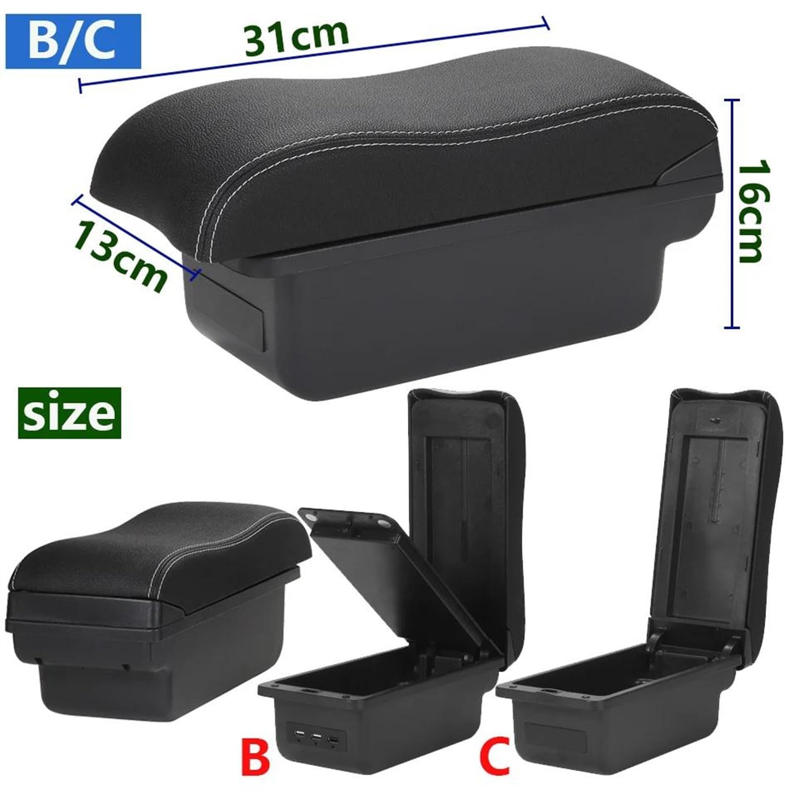 Scatola Bracciolo Con Supporto Multifunzionale Accessori Per La Modifica Degli Interni Dell'auto Imbottiti In PU Per IGNIS Consolle centrale(B3 Black white 3USB)