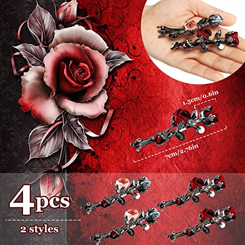 4 Pcs Vintage Crystal Rose Hair Clip Rhinestone Pearl Hair Jewelry Metal Flower Clip For Hair Rose Rhinestone Hair Barrette Flower Hair Pin Vintage Hair Accessories For Women Wedding Red And Pink Blue #TOP4