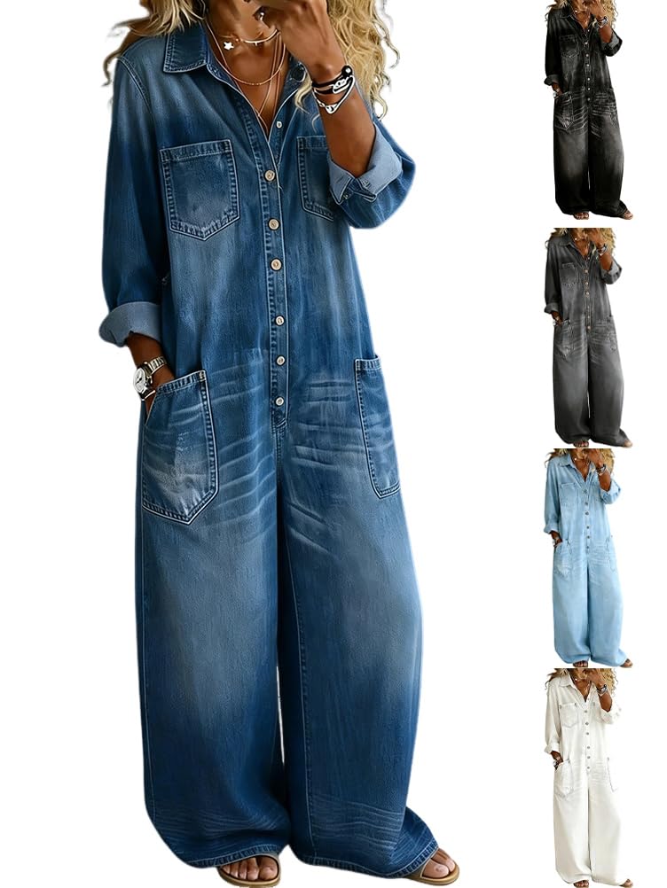 Onsoyours Salopette Donna Jeans Lunga Estivo Elegante Casual Gamba Larga con Spalline Regolabili Jumpsuit per Tempo Libero