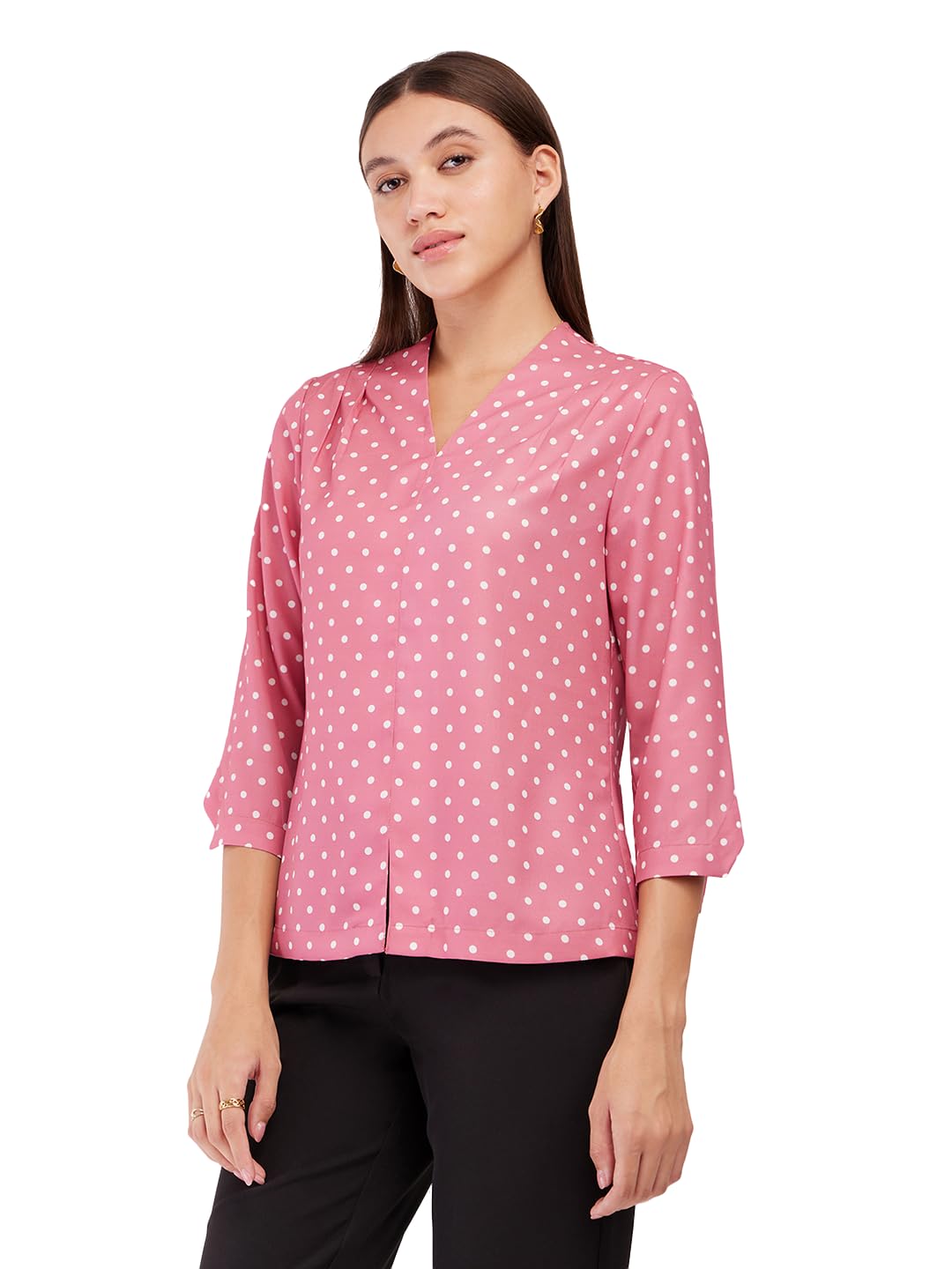 fablestreet Women Regular Polka Dot Top - Dusty Pink|Perfect for Casual, Office, and Everyday Outfits-picture-20