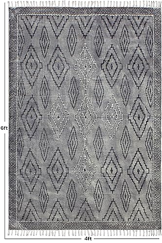Tapis rectangulaire en coton Dhurrie anti-poussière gris et noir pour sols faciles à nettoyer - 4