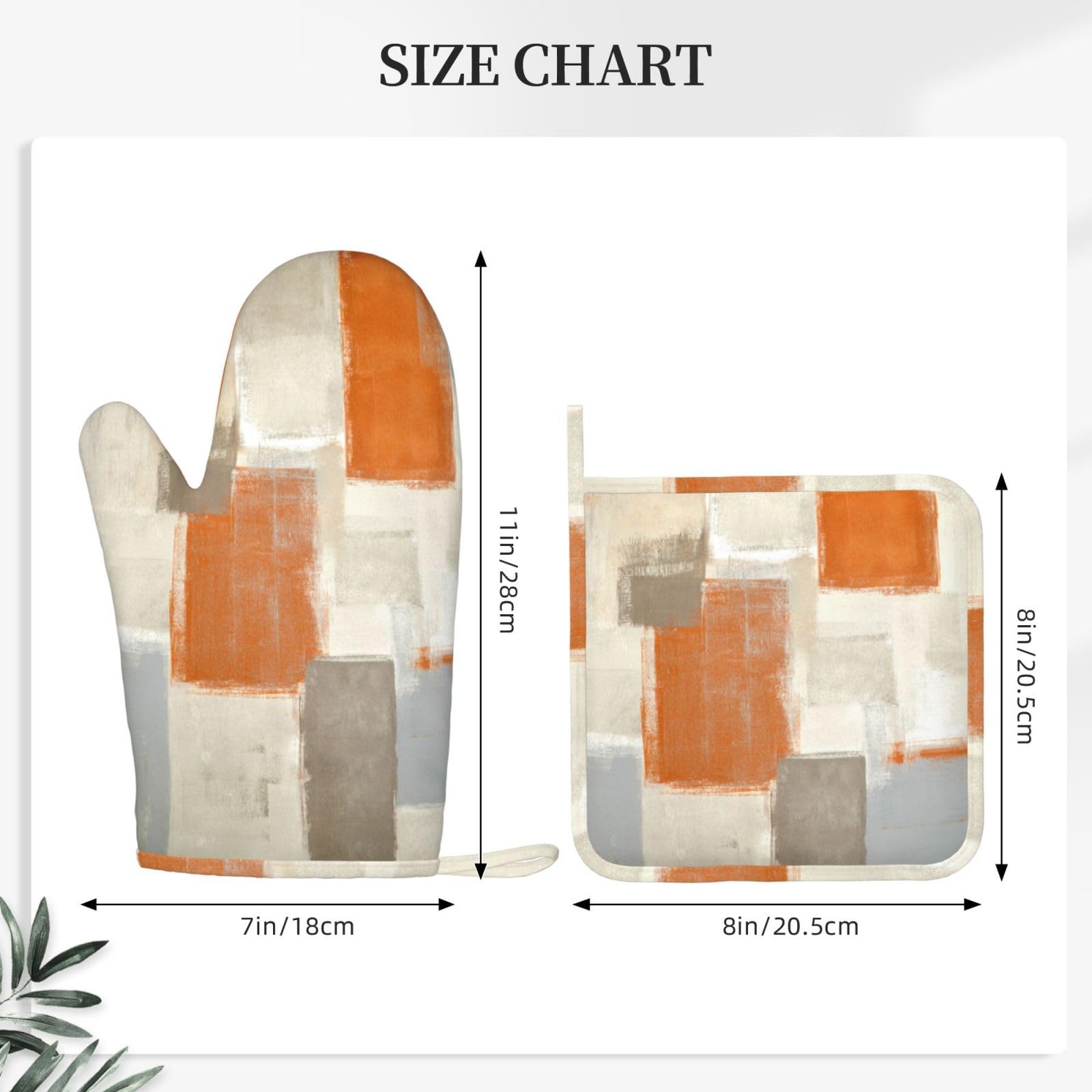 Juego de 2 manoplas de horno y soportes para ollas de pintura abstracta beige y naranja, resistentes al calor, guantes antideslizantes, decoración de cocina para barbacoa, cocinar, asar a la parrilla, 4