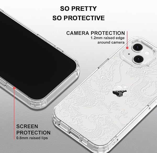 MOSNOVO iPhone 14 and iPhone 13 Case, Transparent Shockproof TPU Cover [Protection from Military Falls up to 2 m] [Anti-Skip Technology] - White Dragon - 5