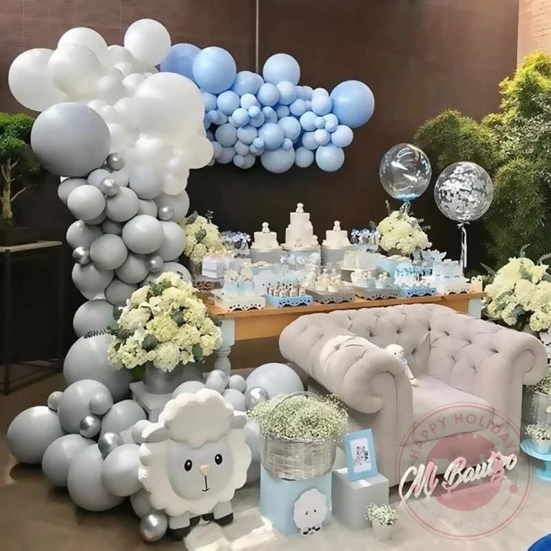 Image of Voircoloria 130pcs Gray Balloons Different Sizes 18 inch 12 inch 10 inch 5 inch Pastel Gray Balloons for Boys Girls Birthday Baby Shower Gender Reveal Wedding Decorations