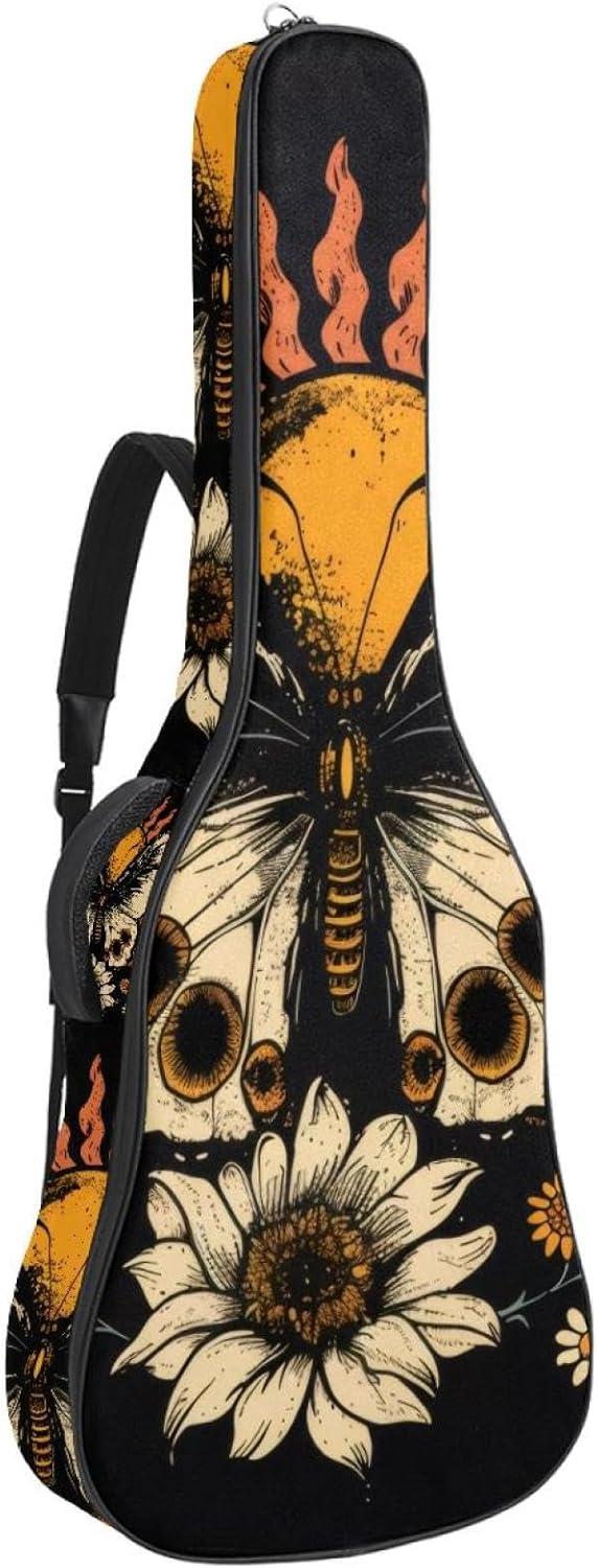Acoustic Guitar Bag, 40 41 42 Inch Guitar Case Cover Soft Guitar Gig Bag for Acoustic Electric Bass Classical Guitar, Vintage Butterfly with Sun Flowers on Black