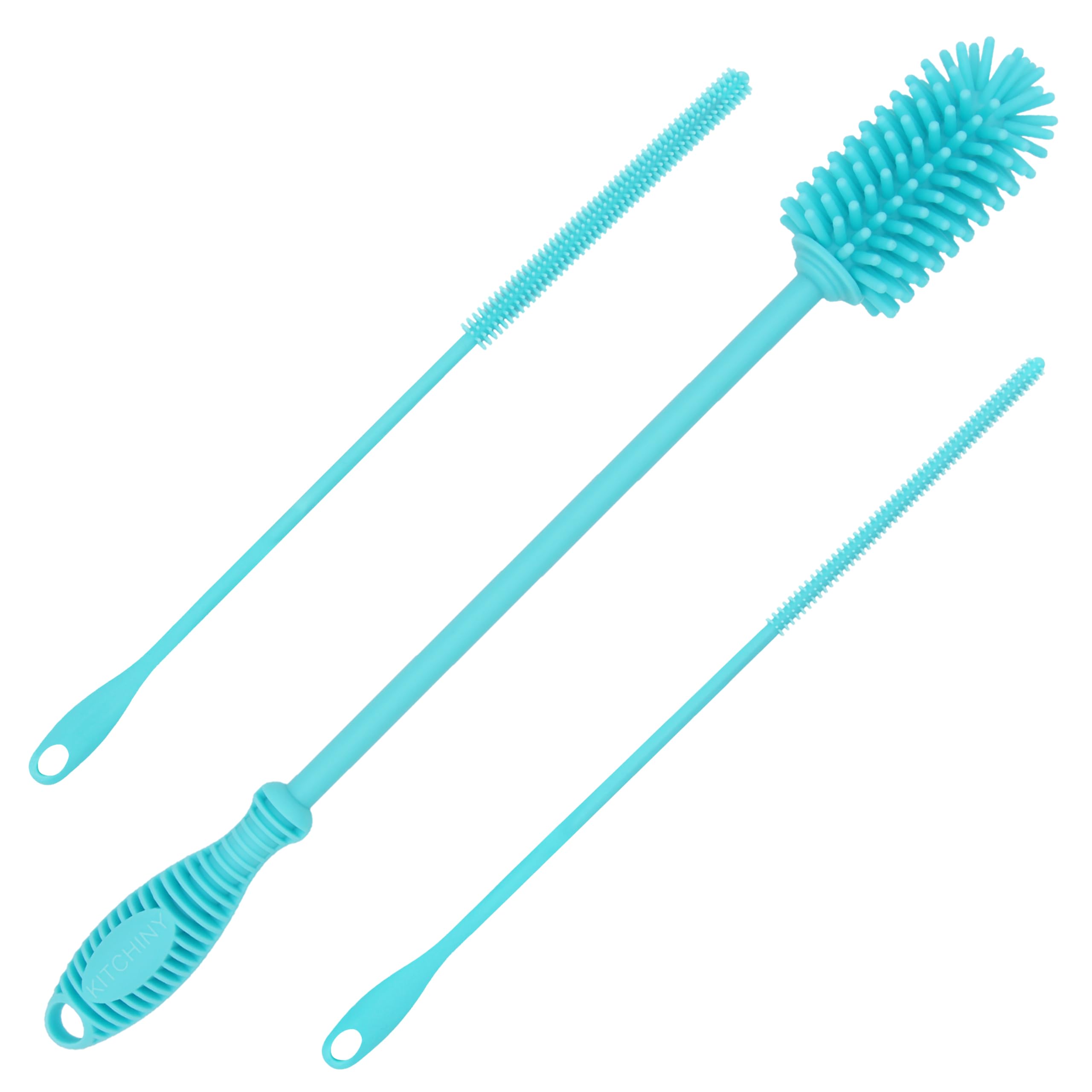 Kitchiny 12.5” Silicone Bottle Brush and Straw Cleaner Brush Set | Water Bottle Cleaner for Hydro Flasks, Tumblers, Glassware, Vases and Narrow Neck Containers