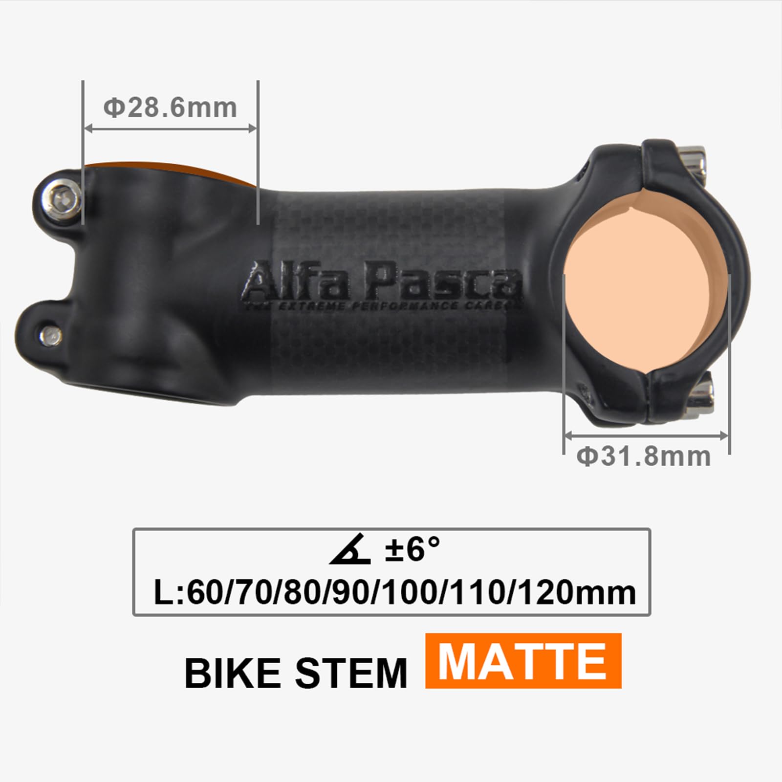 Alfa Pasca Potence VTT Carbone 60/70/80/90/100/110/120mm Potence Velo Route en Carbone 3k Mat