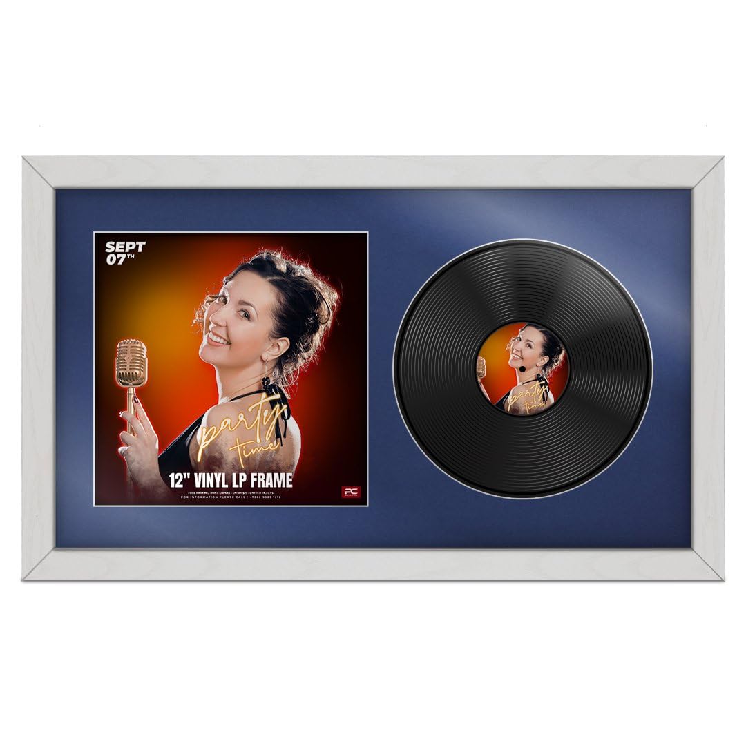 Procut Global 30x17" White Ash Vinyl Record Frame for 12 Inch LP Cover & Disc - Premium Display Photo Frame - Engineered Wood with Shatterproof Perspex - Music Lover Gift & Home Décor