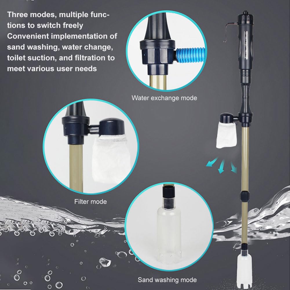Limpiador de Grava para Acuario, 3 en 1 Aspirador Automático para Acuario, Cambio de Agua de Acuario, Multifuncional Cambiadores de Agua, Limpiador de Peceras para Lavado de Arena Cambio de Agua