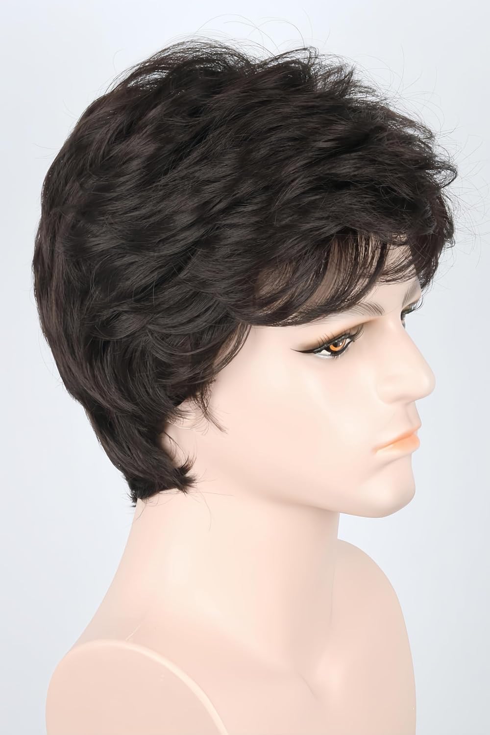 LeMarnia 70s Wigs for Men Dark Brown Short Curly Bouffant Wigs Halloween Costume Party Wig, Dark Brown-1, 28 cm x 5 cm - Image 3
