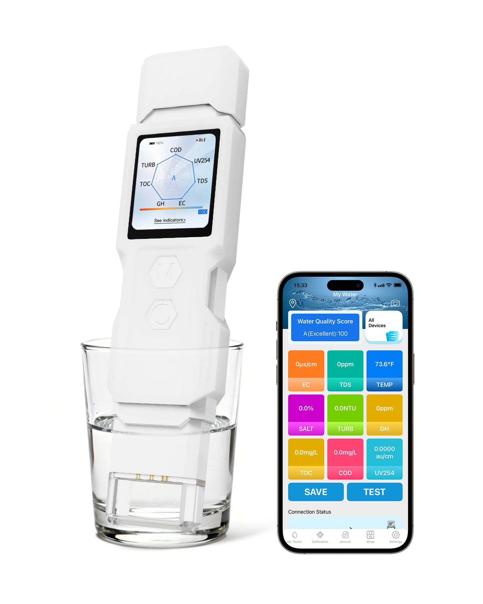 Nouveau Testeur d'Eau Intelligent 9-en-1 pour Eau Potable, Testeur Numérique d'Eau Potable pour TDS, Turbidité, EC, Température, Salinité, GH, TOC, COD, UV275, Testeur de Qualité de l'Eau pour Eau Pot