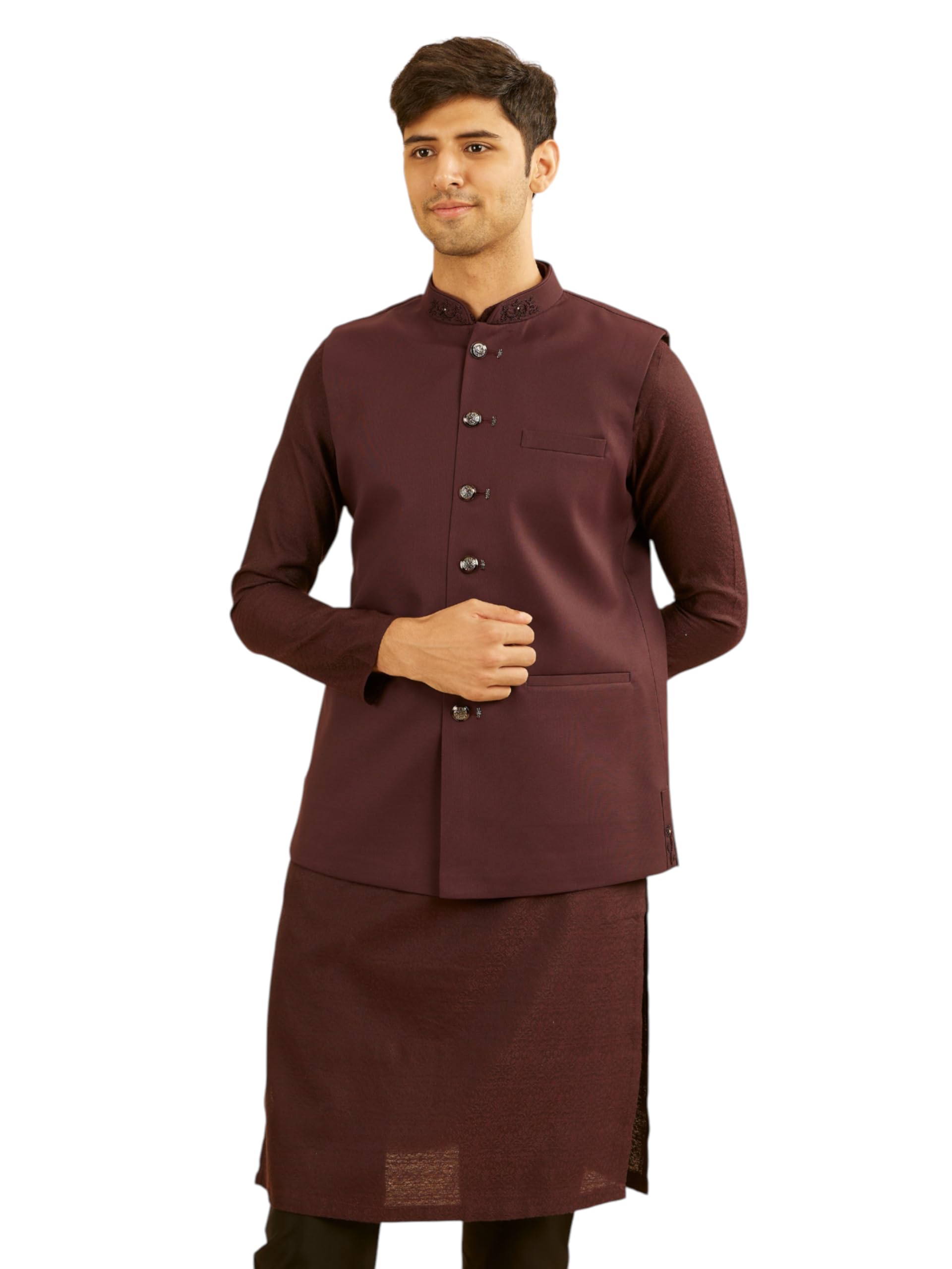 manyavar Men's Rayon Blend Solid Classic Nehru Jacket (1pc)-picture-52