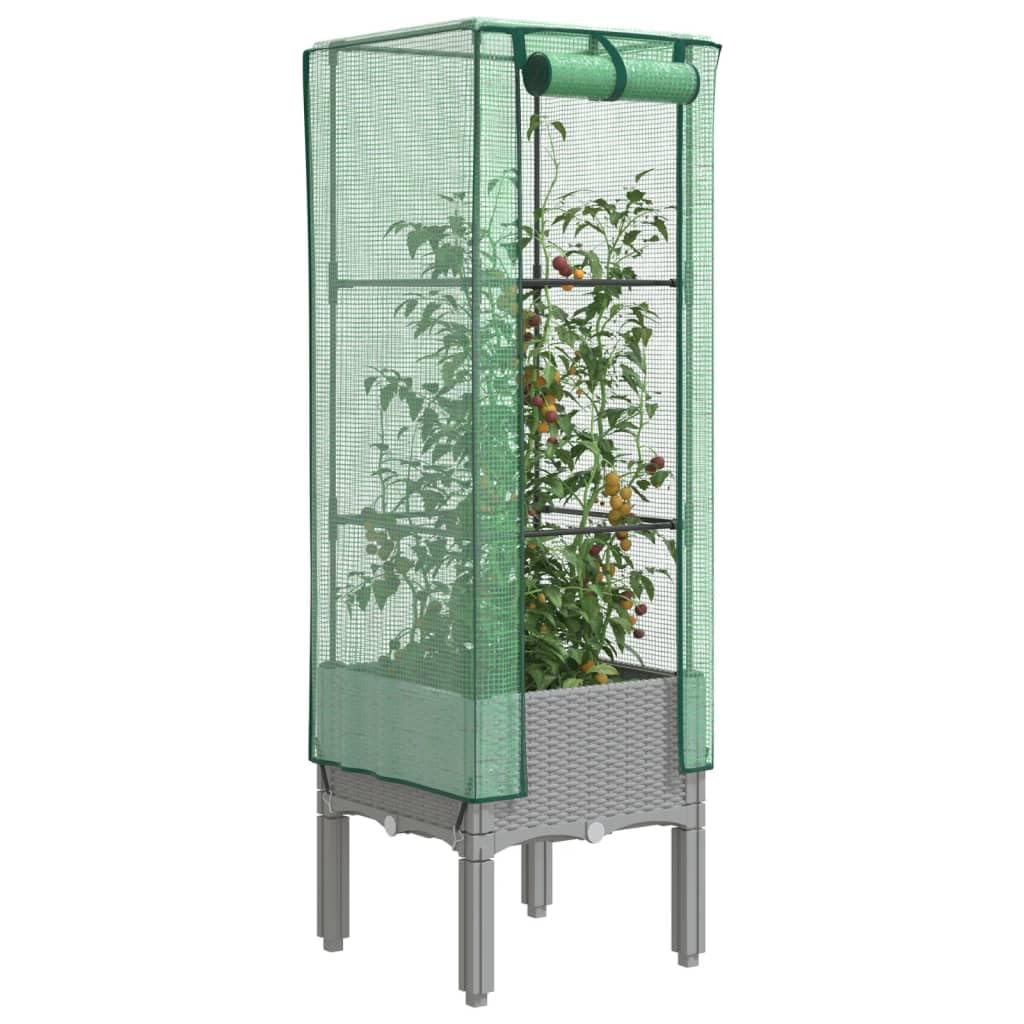Bancal alto con accesorio de invernadero de aspecto de ratán, 40 x 40 x 140 cm, metal para jardín con accesorio impermeable, para verduras, jardinera, jardinera, jardinera elevada de acero, contenedor
