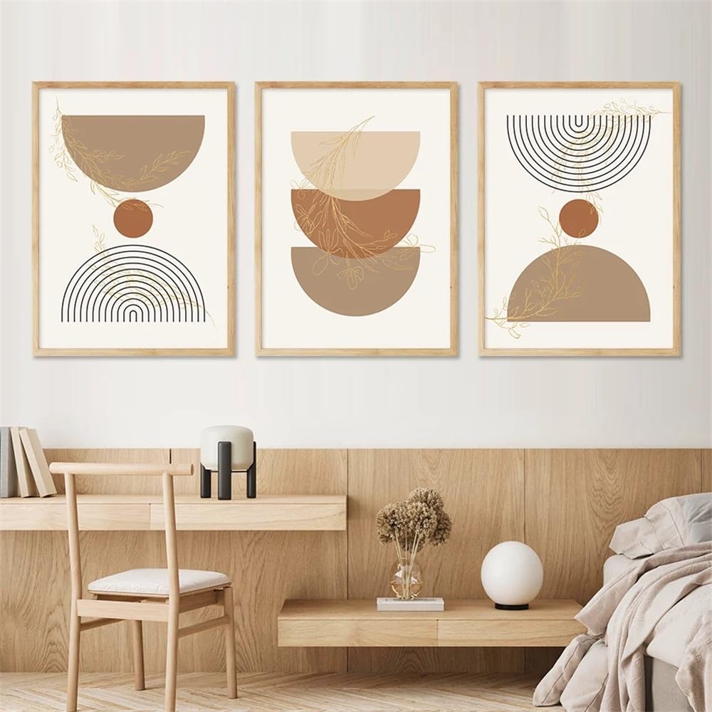 WUHBCZ Art Pictures-Boho Abstract Geometric Line Gold Leaves Posters Canvas Painting Wall Art Mural Print Pictures Modern Living Room Office Home Decor-50 * 70cm/3PCS (No Frame)