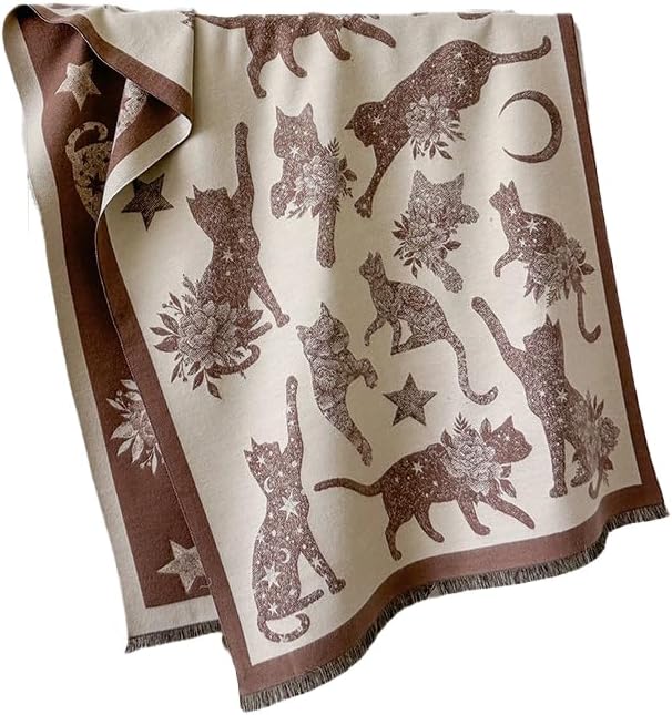 Autumn and Winter Cute Cat Silhouette Printed Scarf Reversible Women's Imitation Cashmere Warm Thickened Shawl