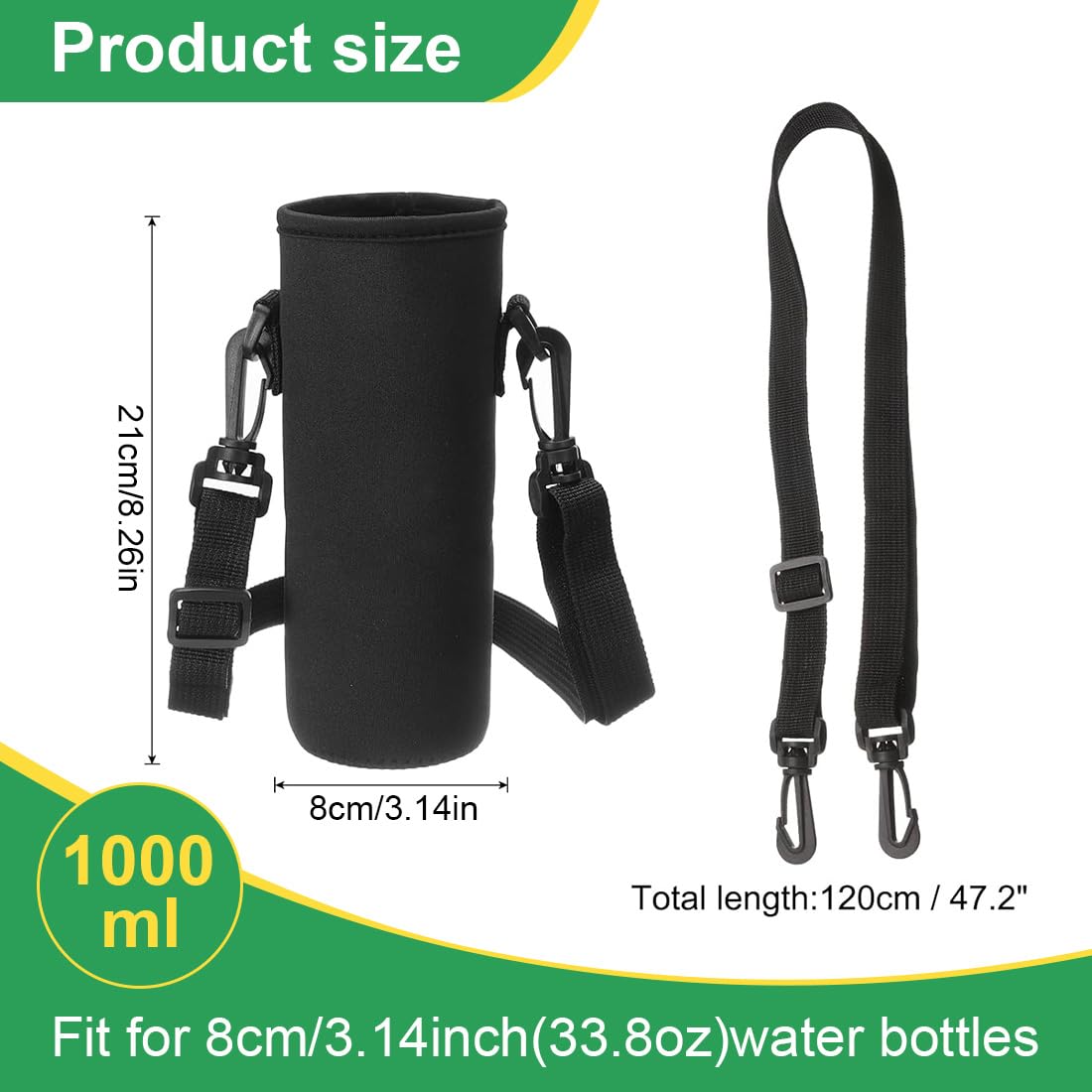 JEYORZY 1Pezzi Protezione per Bottiglia D'acqua, 1000ML Porta Borraccia Termica Custodia Antiscottatura Custodia con Tracolla Regolabile, Portaborraccia, Borsa Termica per Borraccia, per Sport Viaggio