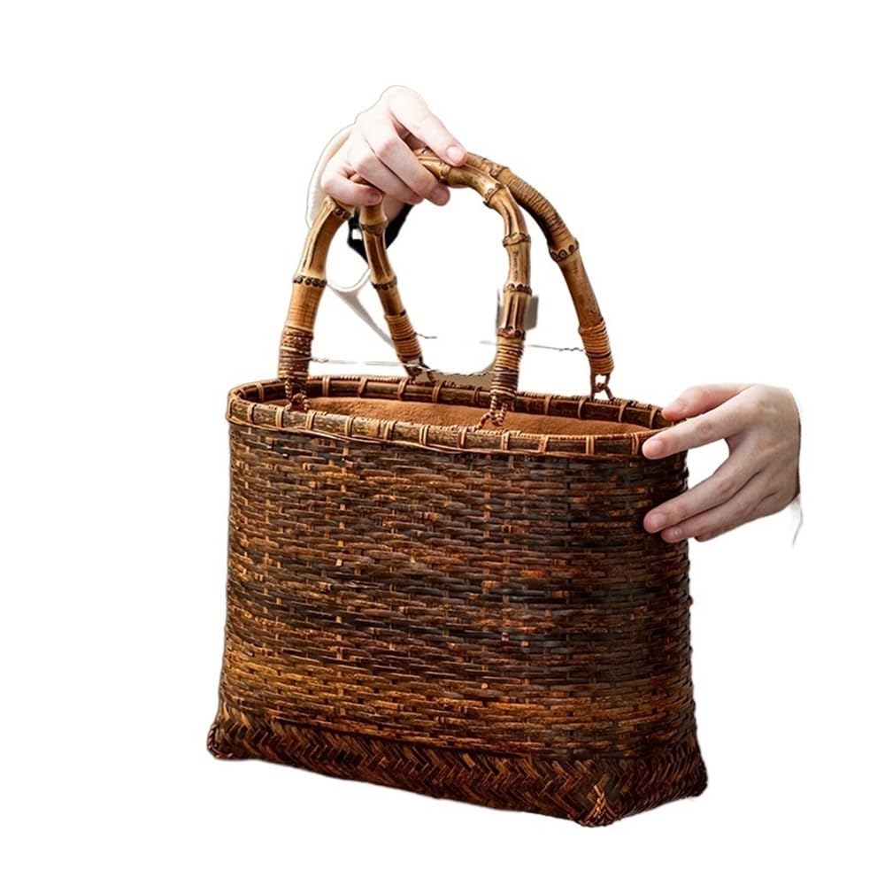 Kosze HHF, 1-pak, uchwyt, antyczna torba z bambusa, przenośny kosz do przechowywania w stylu chińskim, przechowywanie odzieży, 28 x 14 x 37 cm, 28 x 14 x 37 cm,B 28x14x37cm