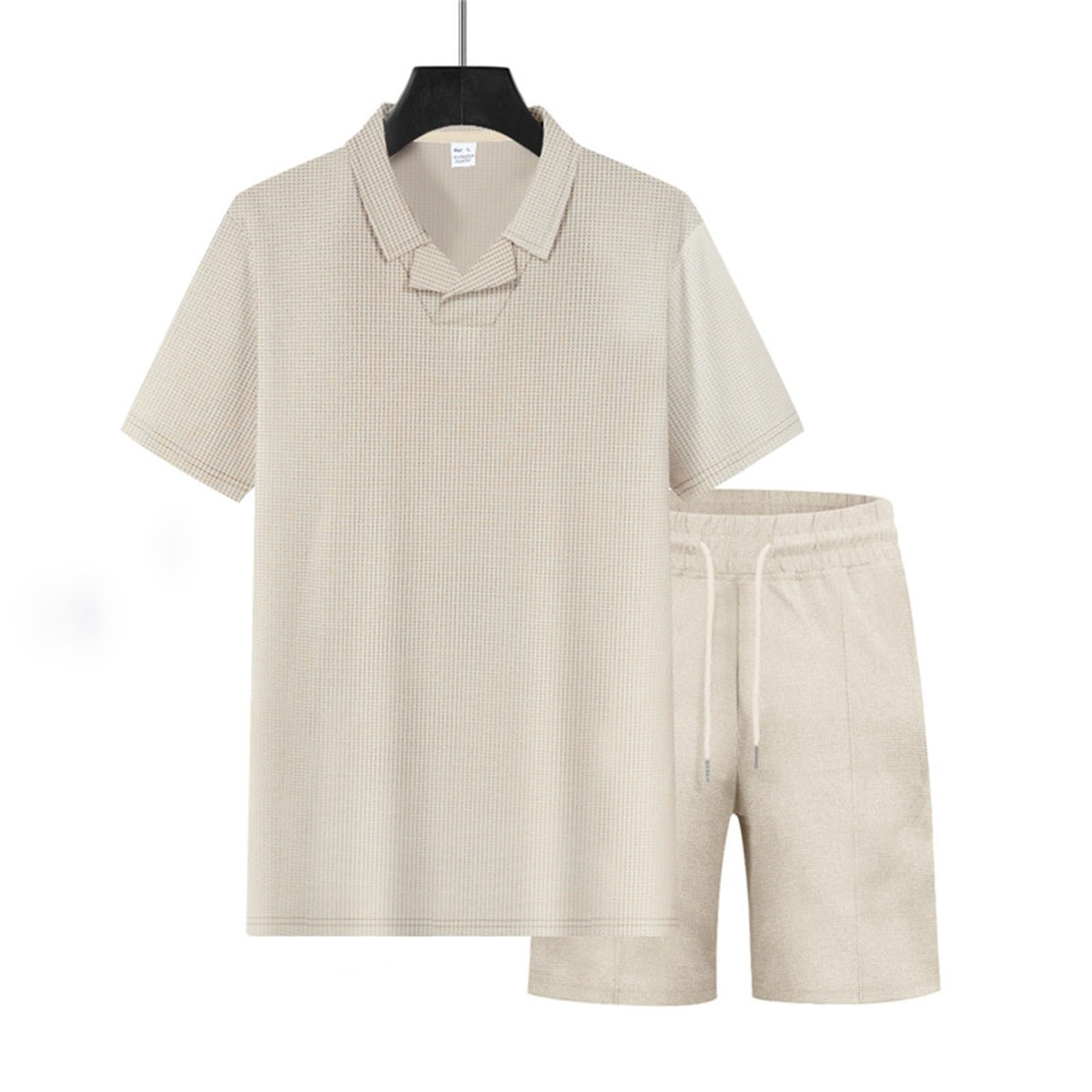 Generico 2 Pezzi Uomo Sportiva Estivo Tuta Leggero Coordinato Polo e Pantaloncini Abbigliamento Sportivo Casual Elegante Vestiti Estivi Uomo Completino Palestra Tuta Corta